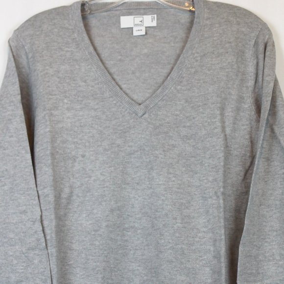 Meraki Light Gray Knitted Pull Over V Neck Long Sleeve Sweater Jumper Large - Picture 3 of 10